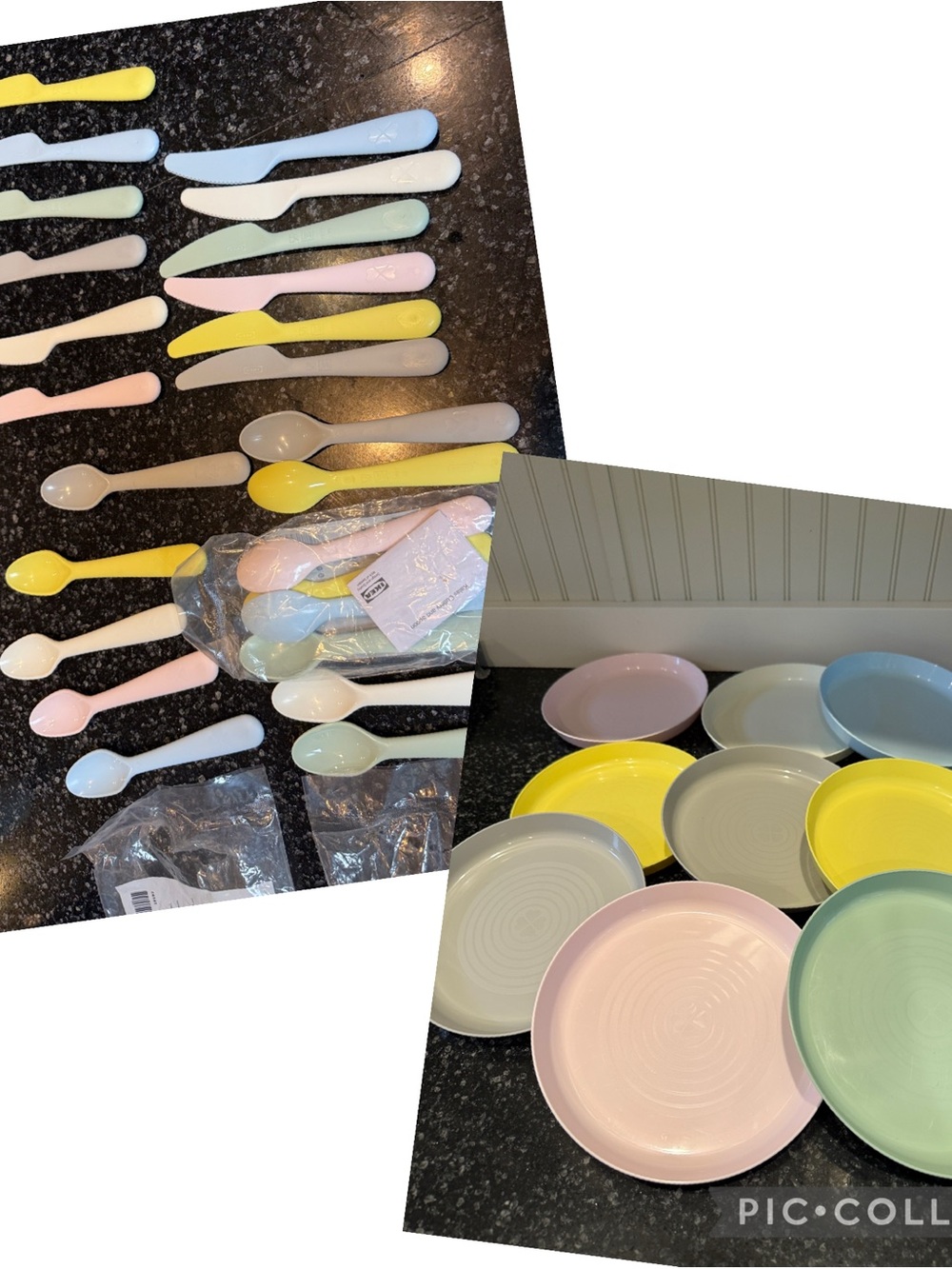 ILEA KALAS 7.5 diameter Pastel Multicolor Plates (9) and 12 spoons & 12 knives